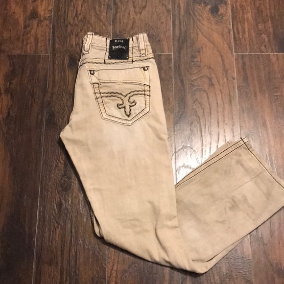 tan rock revival jeans